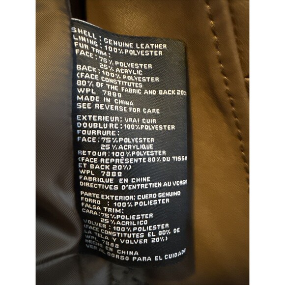 Michael Kors Brown Leather Jacket L Moto Biker Zip Faux Fur Collar Gold Accents - Picture 10 of 10